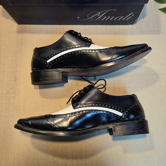 Amali Black White Spectator Shoes Sz 8 Mens Formal Wedding Prom - Picture 5 of 7